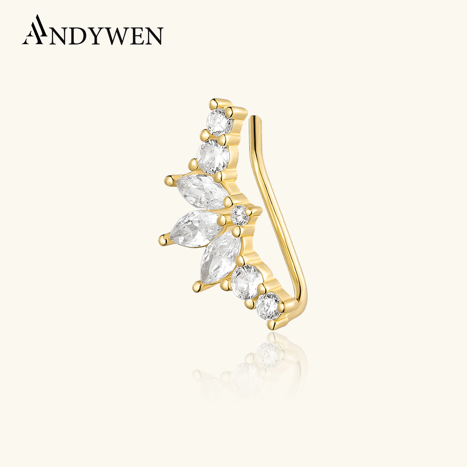 ANDYWEN 925 Sterling Silver Gold Clear Flower Zircon Climber Earring Thread Pin Fashion Party Ovals Queen Luxury Fine Jewelry