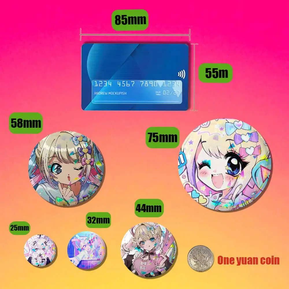 For Needy Streamer Overload KAngel Badge Cover Pin DIY Insignia 75mm Button Emblem Round 25mm Hat Cap Laser Film