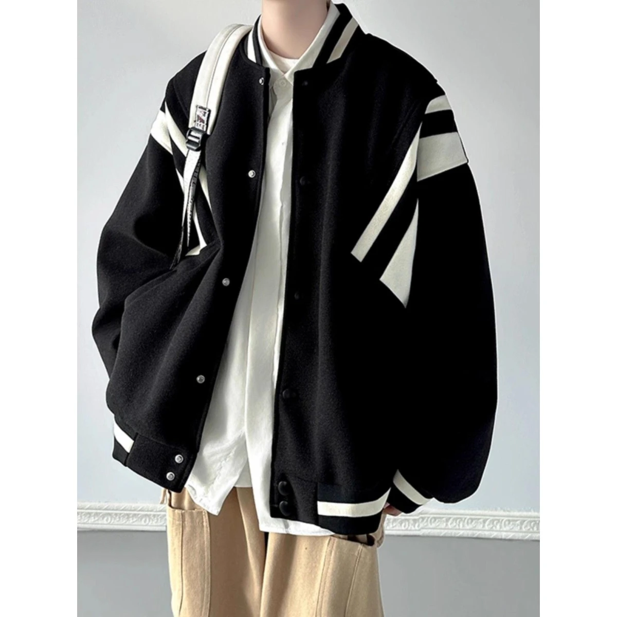 

Мужская шерстяная куртка свободного кроя в стиле бейсбол, осенне-весенняя, винтажная, в американском стиле, из полиэстера, утепленная верхняя одежда