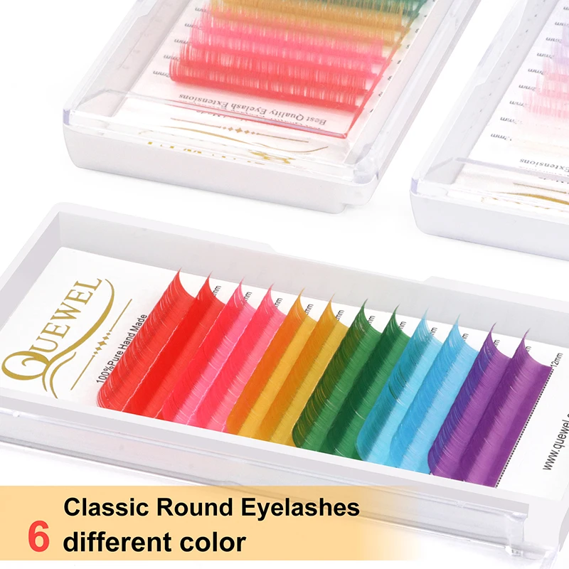 Quewel 5/6 Colors Mix Eyelashes Light Colour Classic Eyelash Extension Synthetic Mink Lashes White Red Pink Green Blue Purple