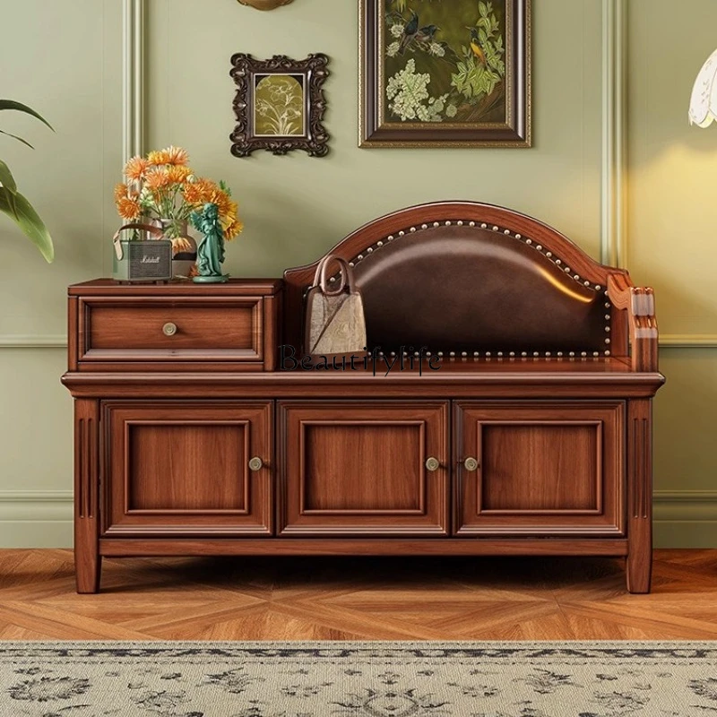 

American retro solid wood shoe changing stool door home entrance door shoe stool