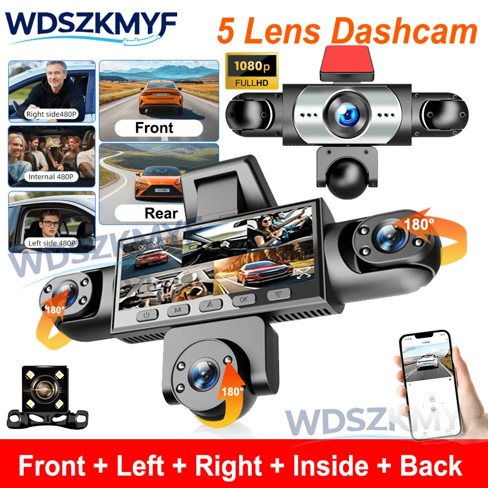 2026 New 360° 3/5 Channels Car Dash Cam Video Recorder 1080P Car DVR Front inside optional Rear View Night Vision Black Box