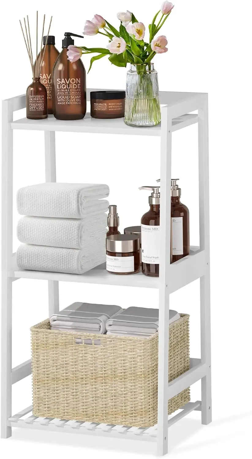

3 Tier Bamboo Bathroom Shelves, Rustic Ladder Shelf for Home Storage, Space-Saving Organizer for Living Room Kitchen