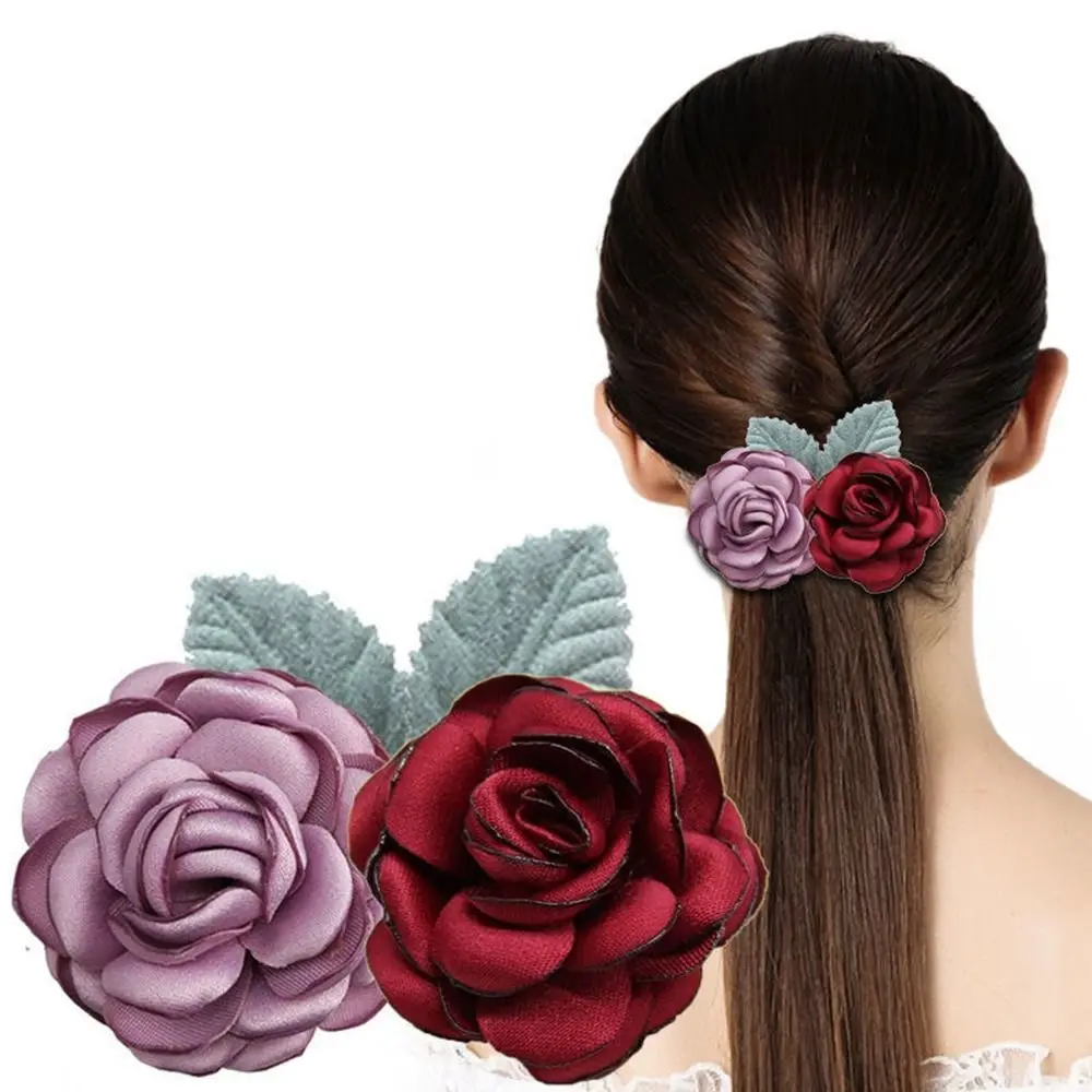 Elegant For Girls Hotel Rose Cloth Flower Hairgrips Cover Net Women Spring Clips Ponytail Clip Korean Bun Snood