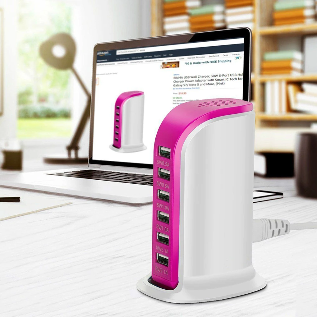6-Port USB Chargers Charging Station Connectors Traveling Sockets