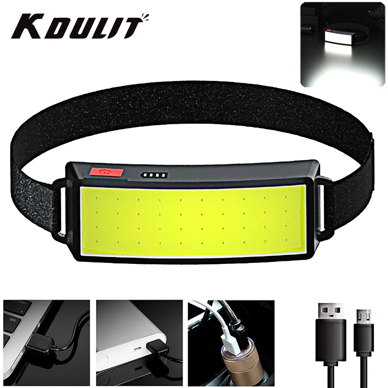 

KDULIT LED Portable Flash Headlamp COB Mini Headlight Built-in Battery Light USB Rechargeable Torch Lantern Camping Flashlight