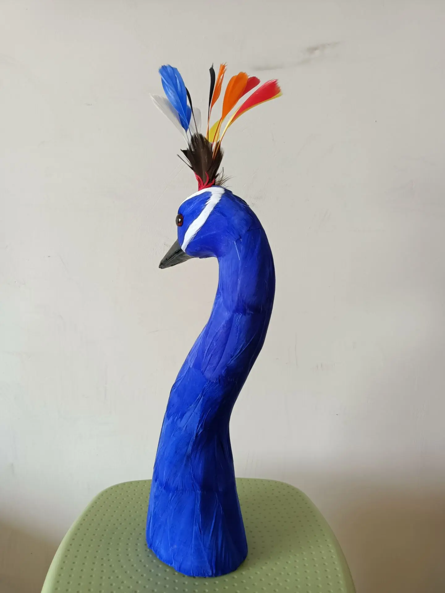 blue beautiful simulation foam and feather peacock head model gift about 35cm a0012