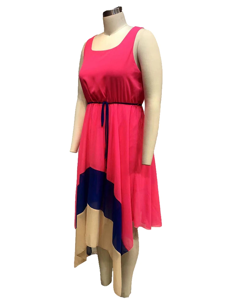 Vestido Midi de verano sin mangas para mujer, a la moda Sexy ropa de calle, color rosa, talla grande 5xl, venta al por mayor