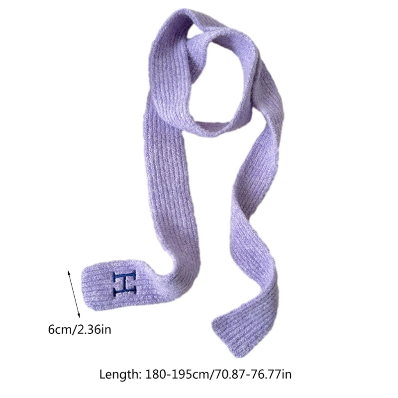 Y1UB Lady Maillard Styling Scarf with Embroidery Letters Y2k Girls Decorative Knitted Scarf Fashion Street Casual Neckerchief