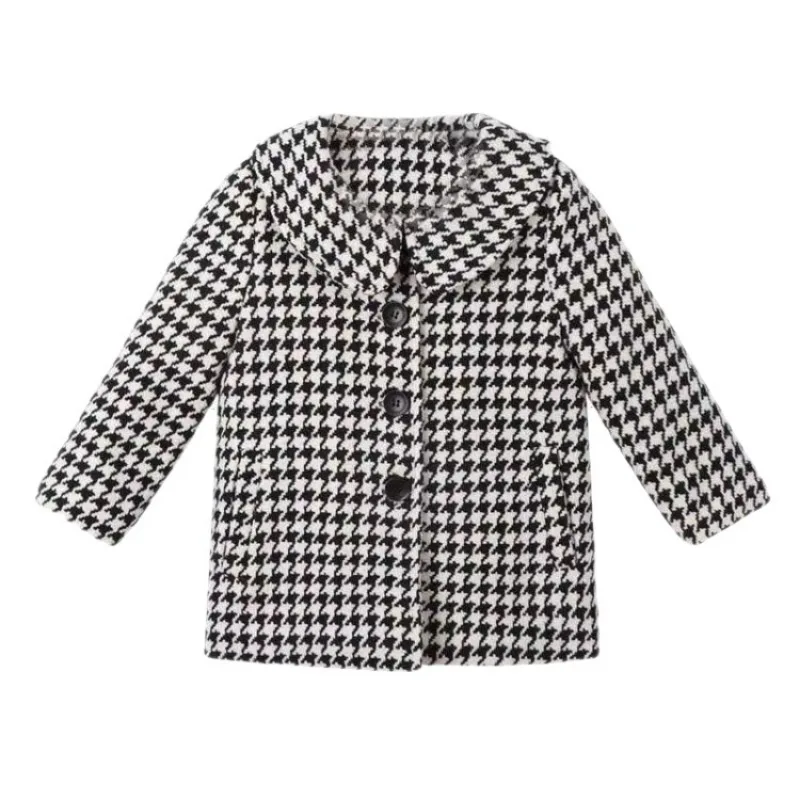 Baby Girl Woolen Jacket Plaid Lattice Warm Infant Toddle Lapel Tweed Coat Winter Autumn Spring Baby Windbreaker Overcoat Clothes