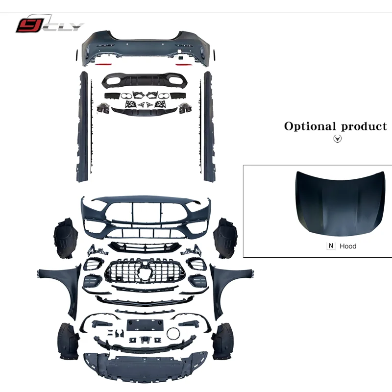 Широкий комплект кузова A45s AMG для 2019-2024 Benz A Class W177 седан, обычный автомобиль, включая передний бампер, задний бампер, капот, боковая юбка