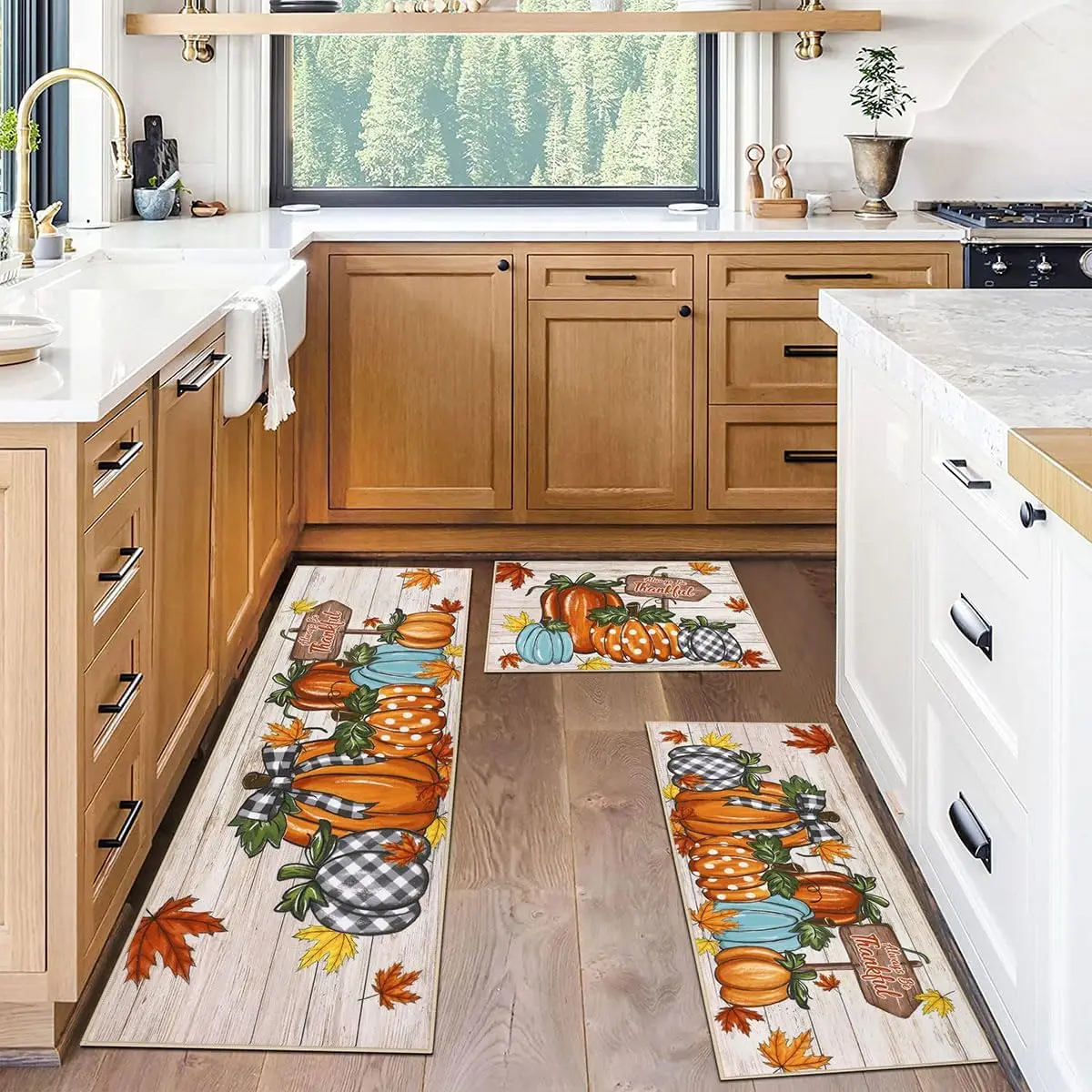 Fall Pumpkin Kitchen Non-slip Rugs Autumn Harvest Holiday Party Carpets Washable Living Room Bedroom Balcony Hallway Floor Mat