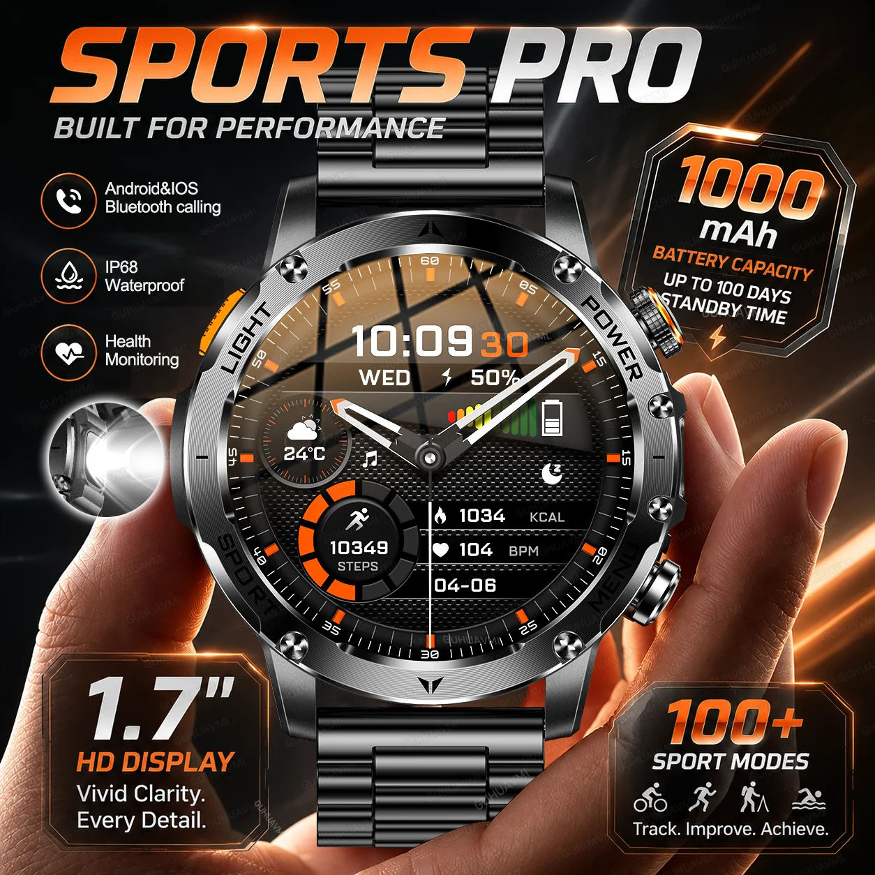 New Original Men Sports PRO Smart Watch Outoord Built-in 1000mAh Battery IP68 Waterproof Flashlight Bluetooth Call Smartwatches