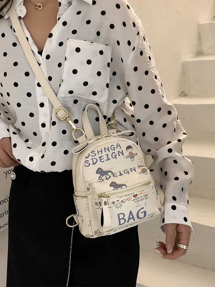 Faionable Cartoon Print Bapa 2024 delle donne New Sle Dual oulder Bag Primavera Estate Trendy Borsa a tracolla Morbido materiale PU