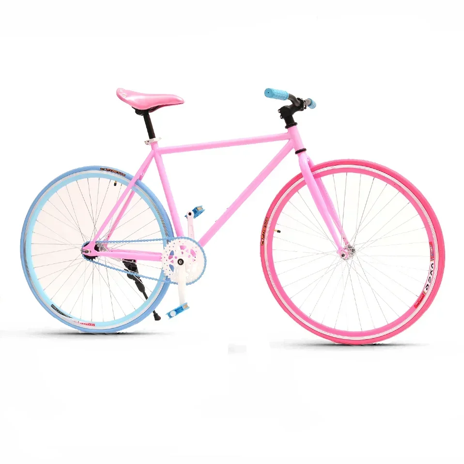 

Beautiful color 700C 24 speed carbon steel frame fixed gear Pour the brake road bike