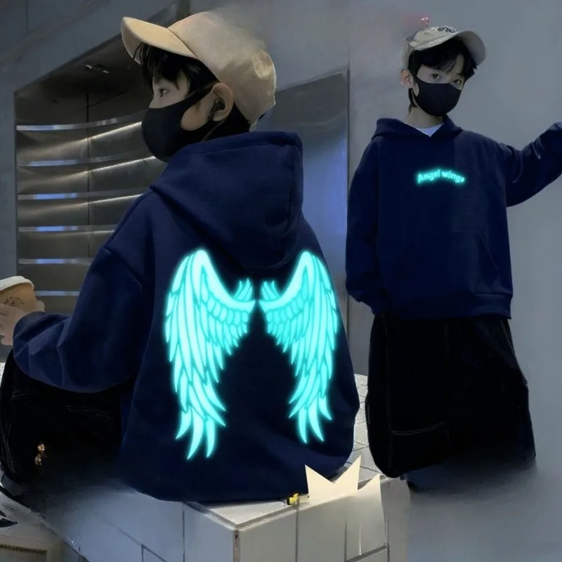 توهج الظلام أجنحة مقنعين البلوز صوف مبطن البلوز الأعلى بنين بنات الشباب الاطفال المراهقين للجنسين الشارع الرقص لباس غير رسمي الخريف