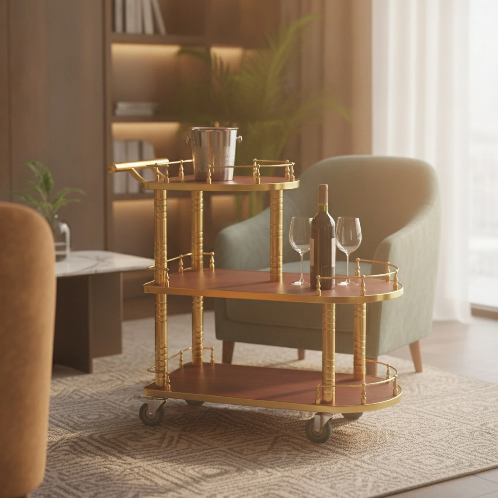 3-Tier Serving Cart Elegant Oval Service Cart Modern Compact for Hosts, Dining Room, Kitchen
