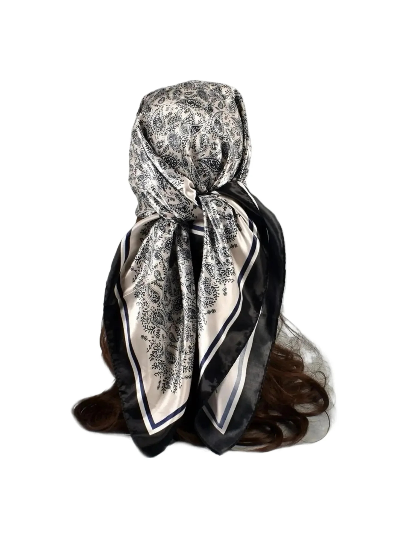 90cm Women's Paisley Print Square Scarf, Fashionable Printed Bandana, Satin Scarf for All Seasons, Fashion Clothes Accessories