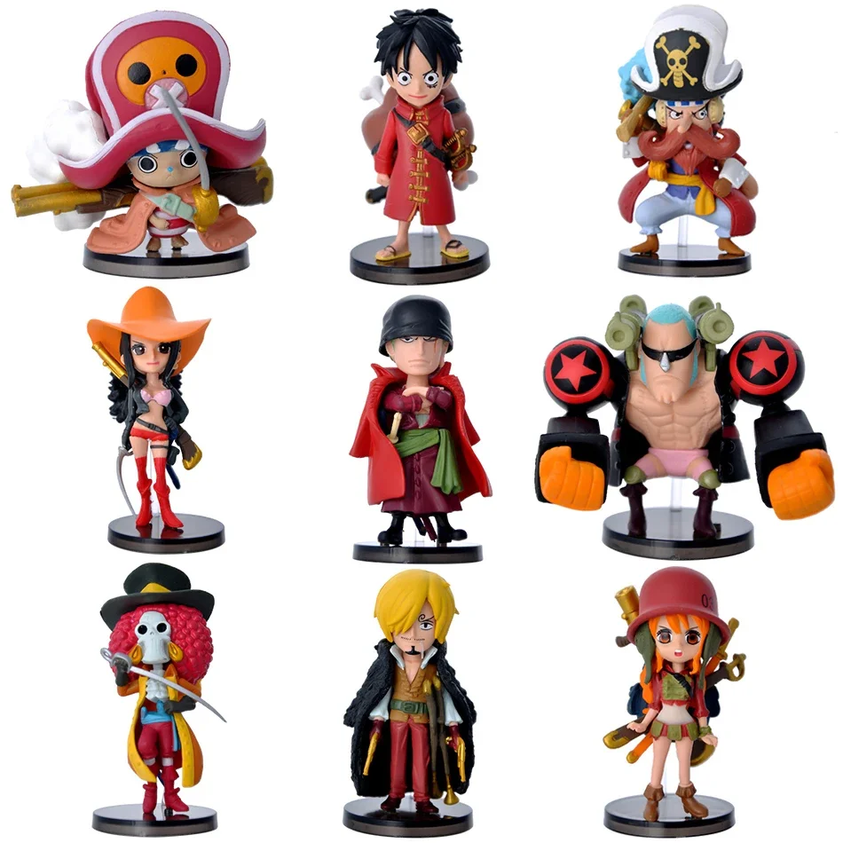 Anime One Piece Figure Toy 9 pezzi Set Rufy Roronoa Zoro 7 cm Q Versione Action Figura Kawaii Doll Decorazione auto Modello in PVC Regalo per bambini