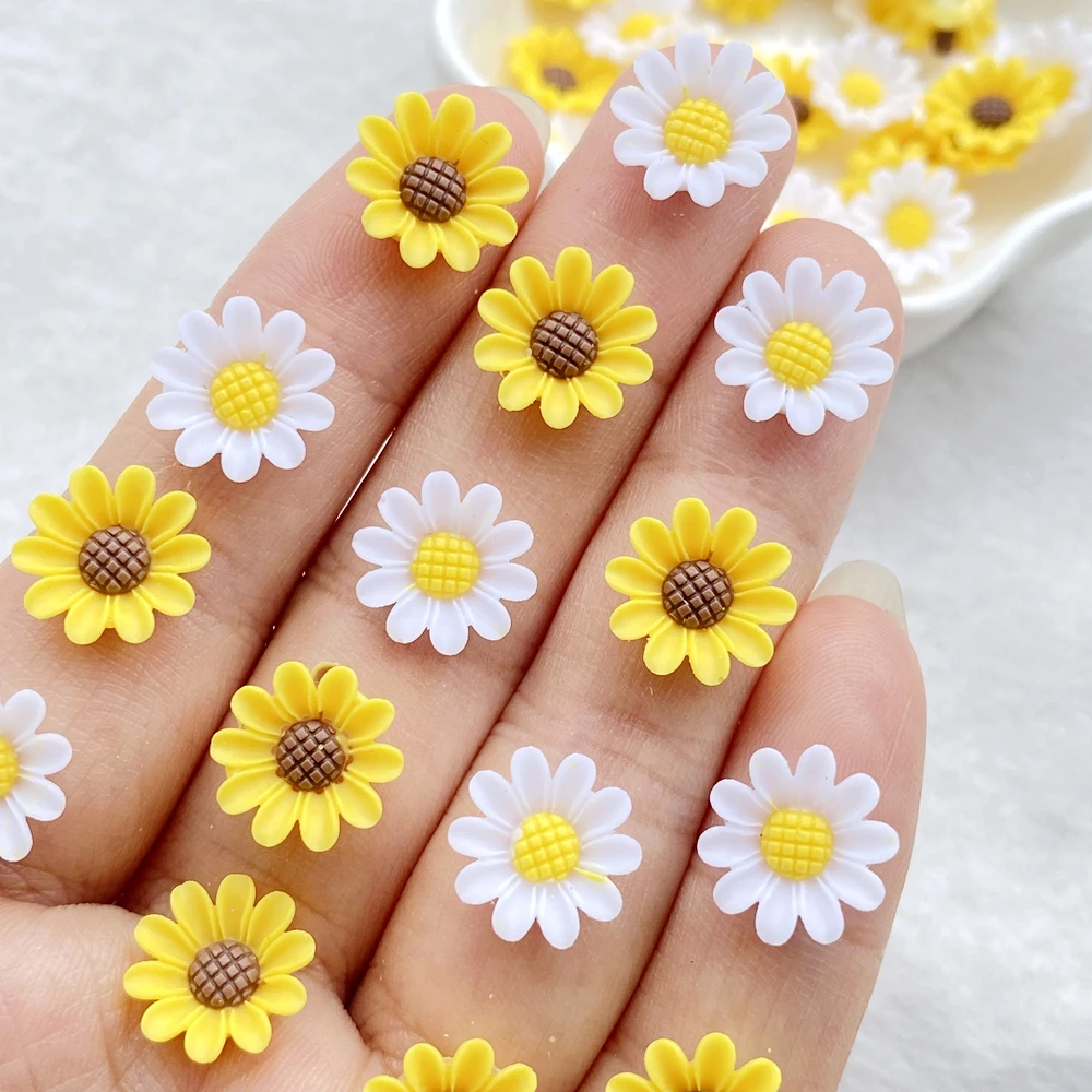 50Pcs 12mm Resin 3D Colorful Mini Sunflower Flower Gems Flatback Figurines Scrapbook Wedding Applique Nail Art Decor Crafts