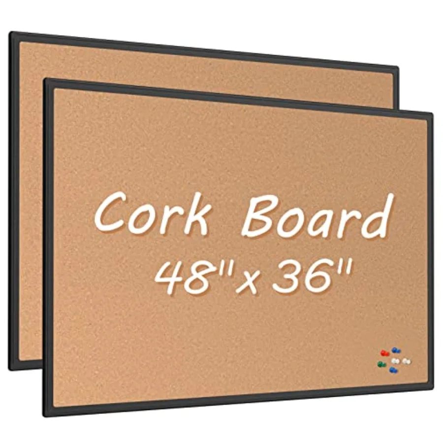 

2-Pack Cork Board Bulletin Board 48 x 36 Black Aluminium Framed 4x3 Corkboard Office Board for Wall Cork Large Wall Mounted Not