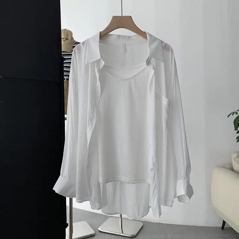 

Pink Commuter Simple Sun Protection irt Women's Summer New Korean Loose Matching Strap oulder Open Cardigan Top