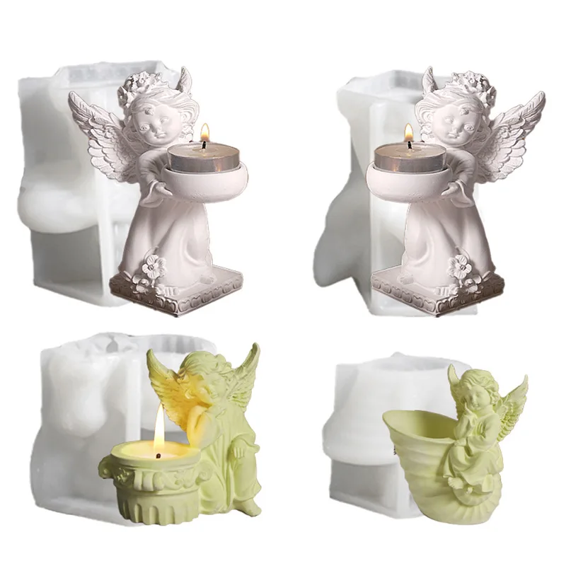 

4pcs Vintage Angel Silicone Mold for Candle Holder & Flowerpot, DIY Resin Plaster Home Decor Sculpture