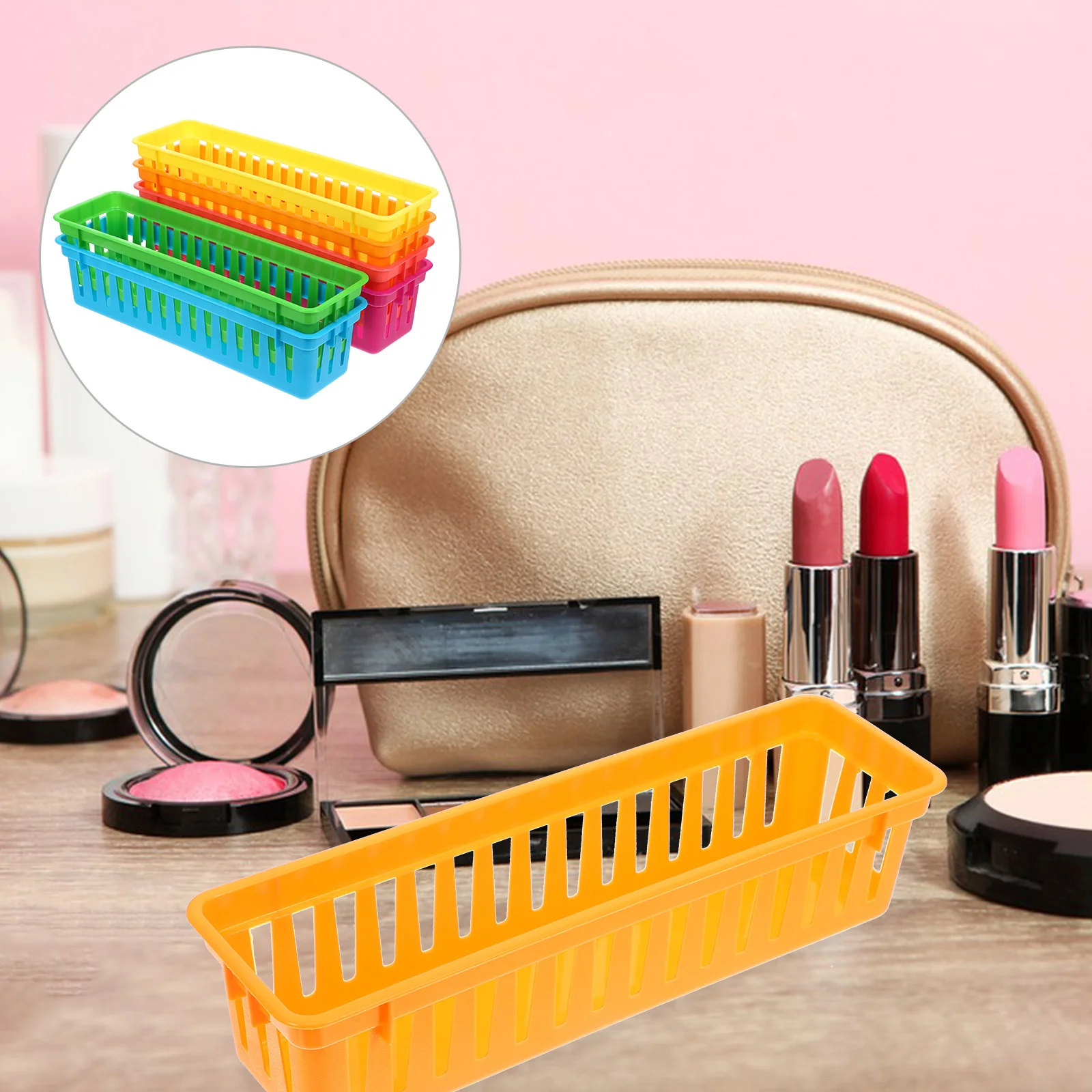 6 Pcs Plastic Desk Pencil Holder Stationery Basket Colorful Classroom Supplies Storage Organizer Baskets for Trays Kids