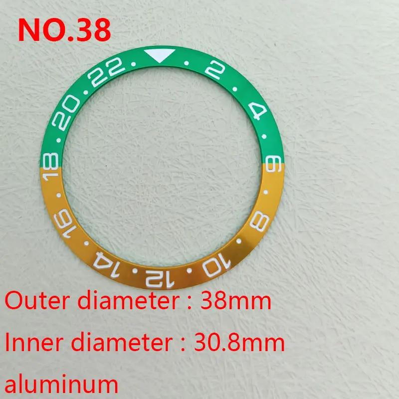 38mm*30.8mm Aluminum Ring Two-tone color with white character Arabic GMT Watch Bezel Insert For Men's Watch Cases