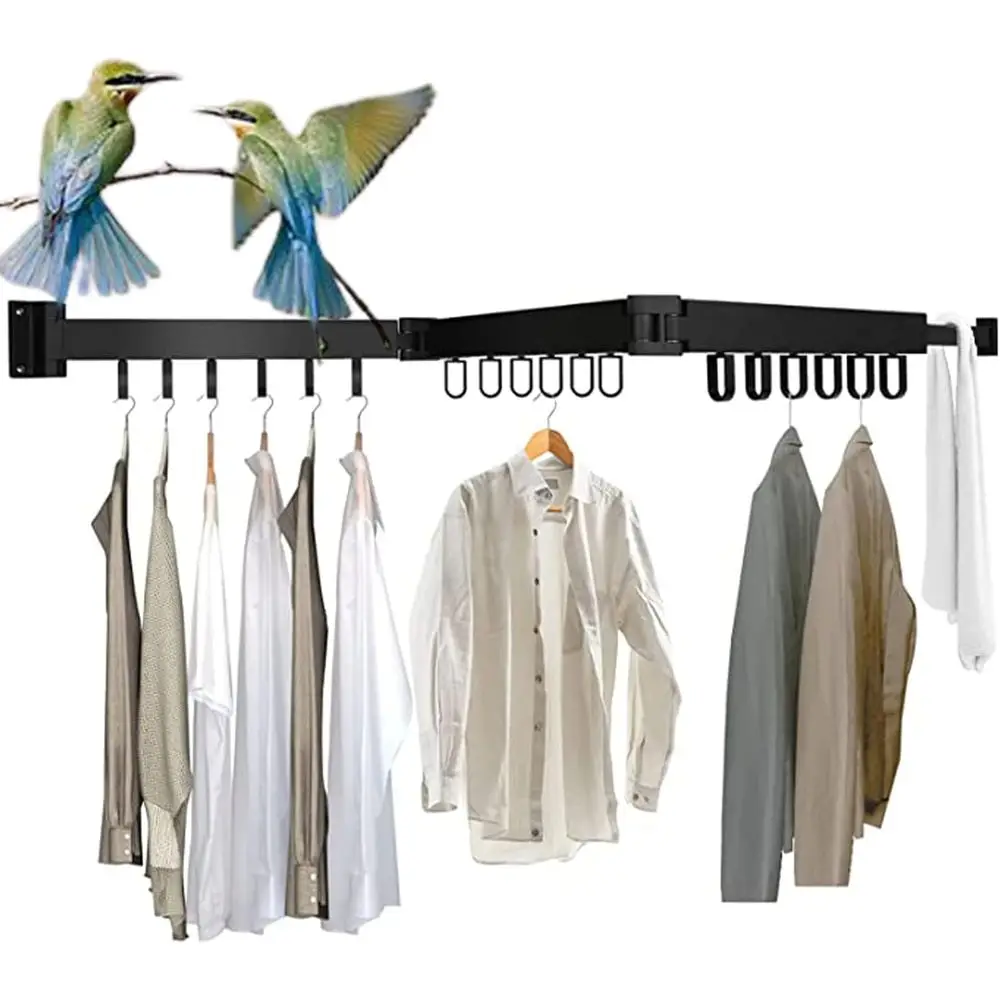 

Collapsible Metal Clothes Drying Rack, Wall-Mounted, 3-Tier for Indoor or Balcony Laundry Use (Black)