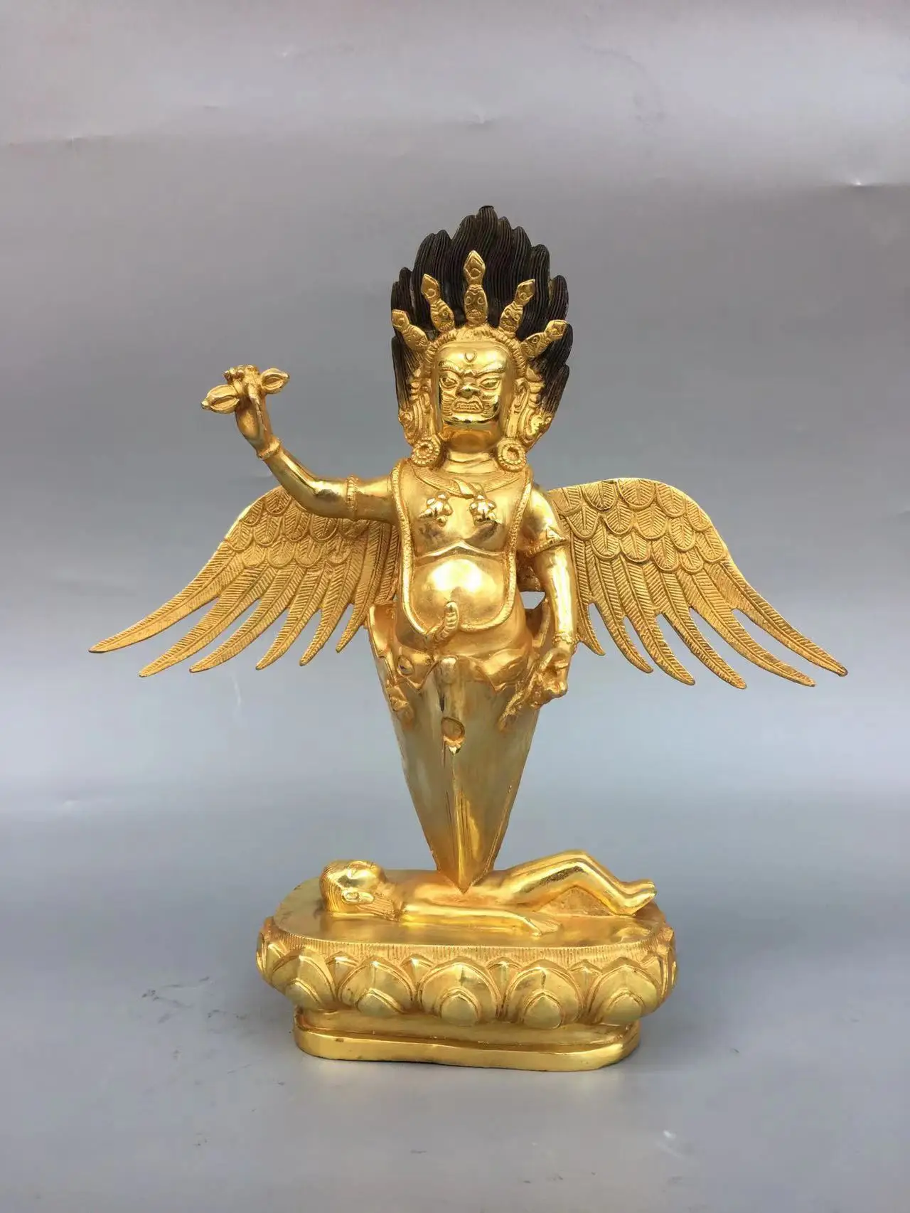 Old Qing Dyansty copper gilt Buddha statue,Big Roc bird Buddha,Handmade