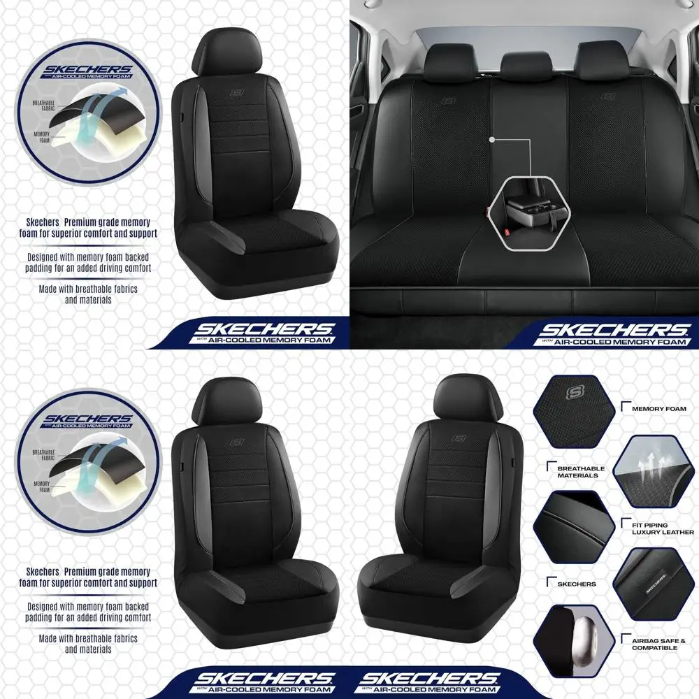 

Черные дышащие чехлы на сиденья из пены с эффектом памяти с сеткой, толстая кожа на трубопроводе, подушка безопасности, совместимые с автомобилями, фургонами, грузовиками, внедорожниками (Full S)