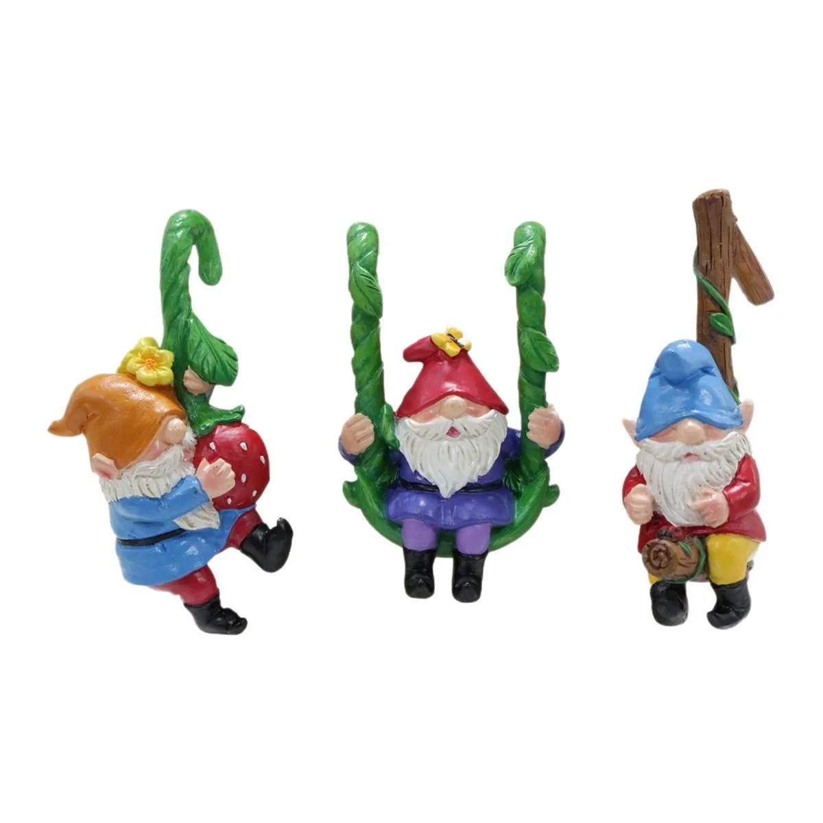 3PCS Swing Gnome Set - Resin Garden Decor, Whimsical for Outdoor Tree & Wall‌