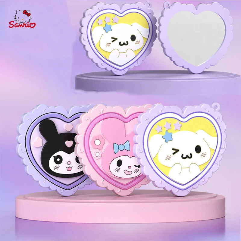 Kawaii Sanrios Kuromi My Melody Cinnamoroll Cartoon Anime Cute Girl Heart Holding Small Mirror Love Portable Makeup Mirror Gift