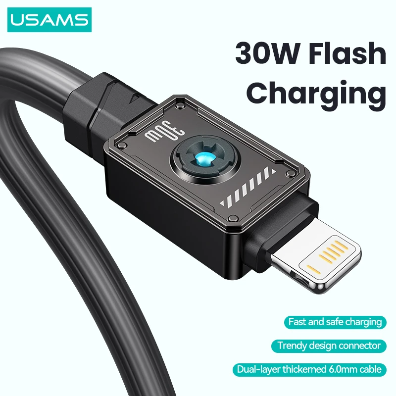 USAMS PD 30W Fast Charging Cable For iPhone 14 Pro Max Zine Alloy With Type C Cable For iPhone 13 12 11 XR X XS Plus iPad