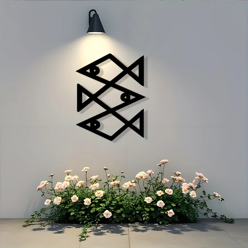 Flat Tribal Fish Metal Wall Art, Laser‑Cut Iron Silhouette, Powder‑Coated Rust‑Resistant Black Tribal Style Fish Sculpture