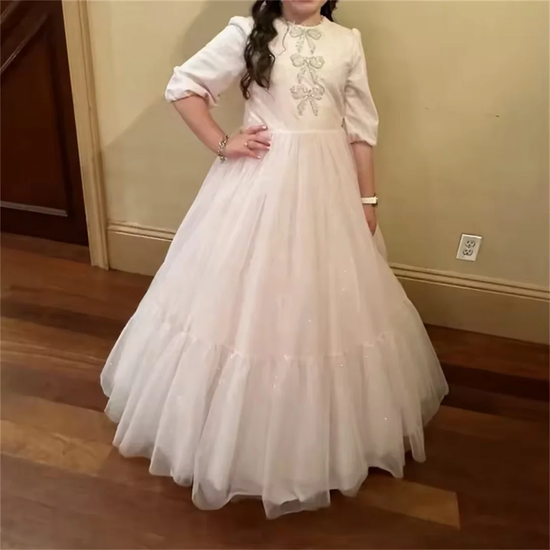 

Butterfly Diamonds Pleat Princess First Communion Dress Floor Length Elegant Floor Length Classic Flower Girl Gown Customized