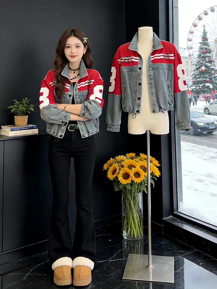 

Faionable ort Printed Denim Jaet Women's Spring Autumn 2026 New Small ence Korean Version Dstring Casual Jaet