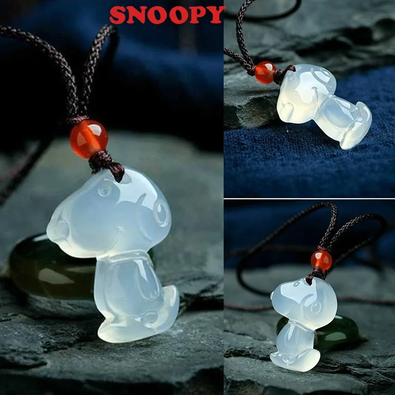 

Snoopy Jade Necklace Anime Kids Retro Pendant Jewelry Creative Fashion Bracelets Cute Boys Girls Vintage Decoration Toys Gifts