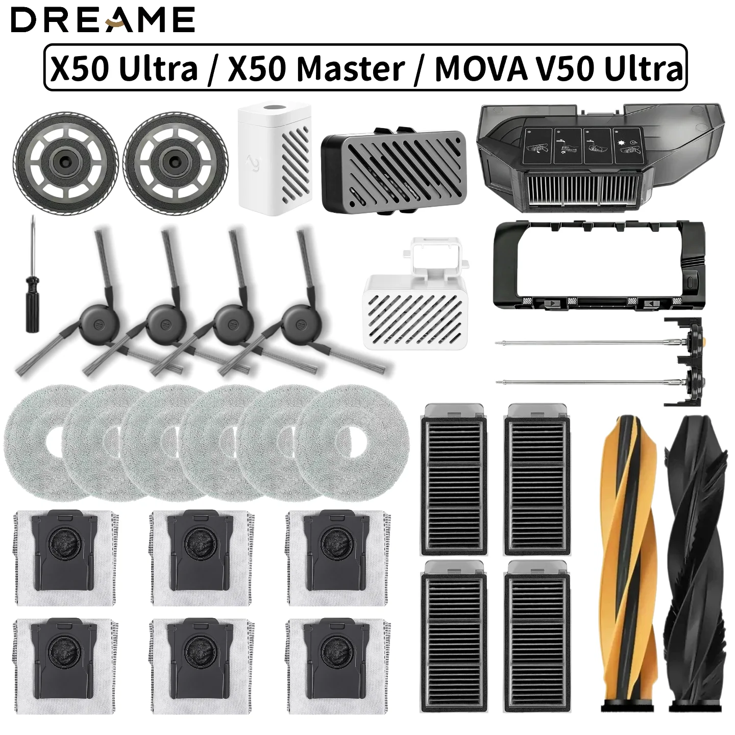 Dreame X50 Ultra / X50 Master / MOVA V50 Ultra Vacuum Cleaner Parts Main Side Brush Filter Mop Tray Dust Bag Water Filter Module