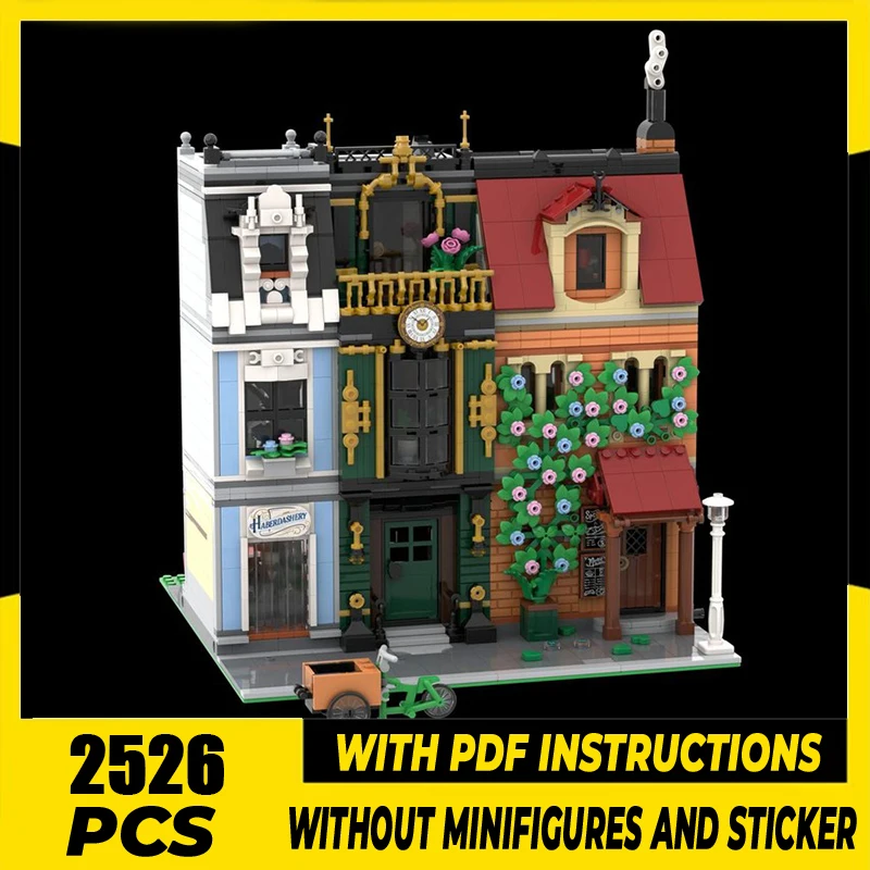 

City Street View Moc Building Blocks Fish&Chips and Haberdashery Model DIY Assembly Construction Toy Holiday Birthday Gifts