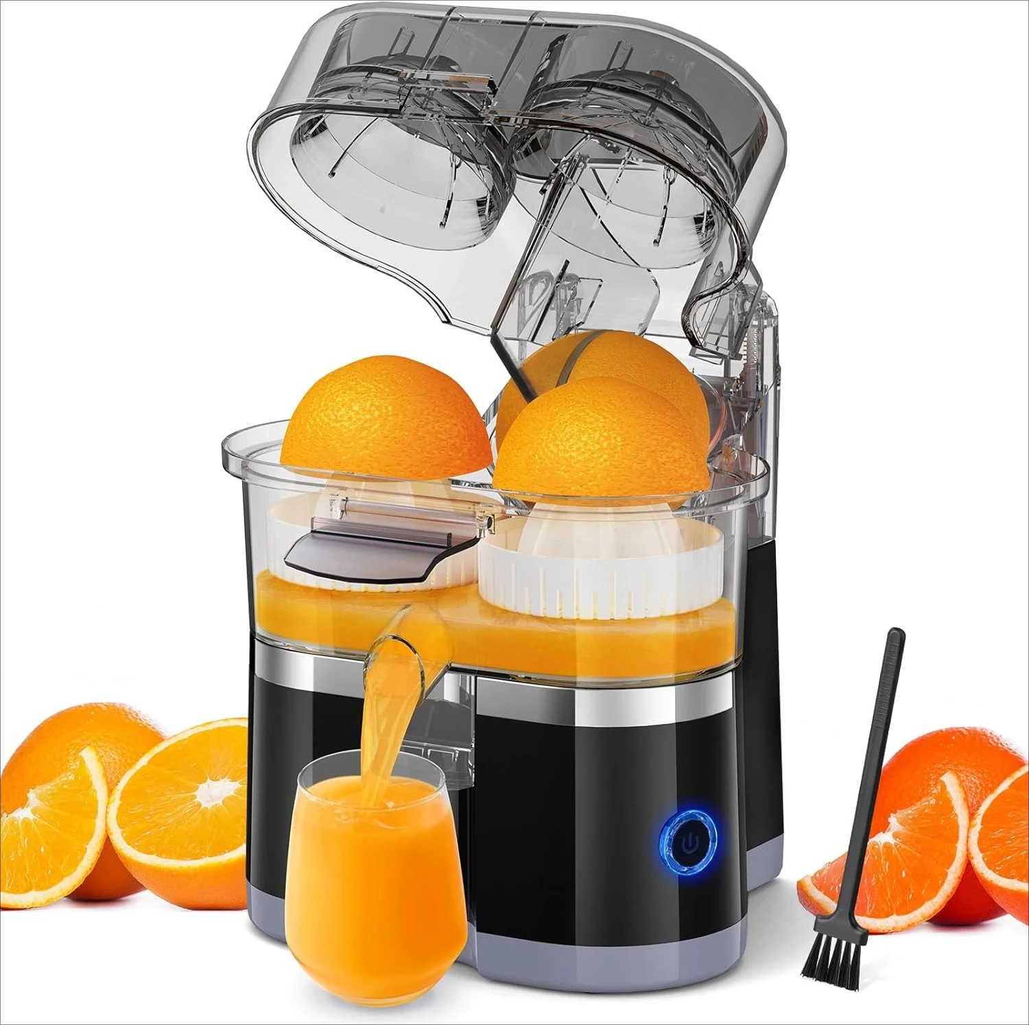 

Electric Citrus Juicer Dual-Head Squeezer with Power Cord Portable High Juice Yield One Touch Operation Easy to Clean