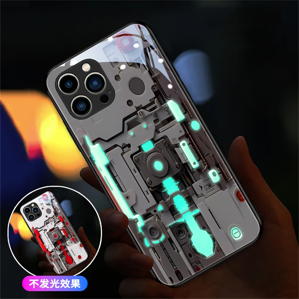 Luminous Mechanical Parts Sound Control LED Flash Cases Glowing Cover For iPhone 16 15 14 13 12 11 Pro Max XR XS Plus 7 8 SE2020