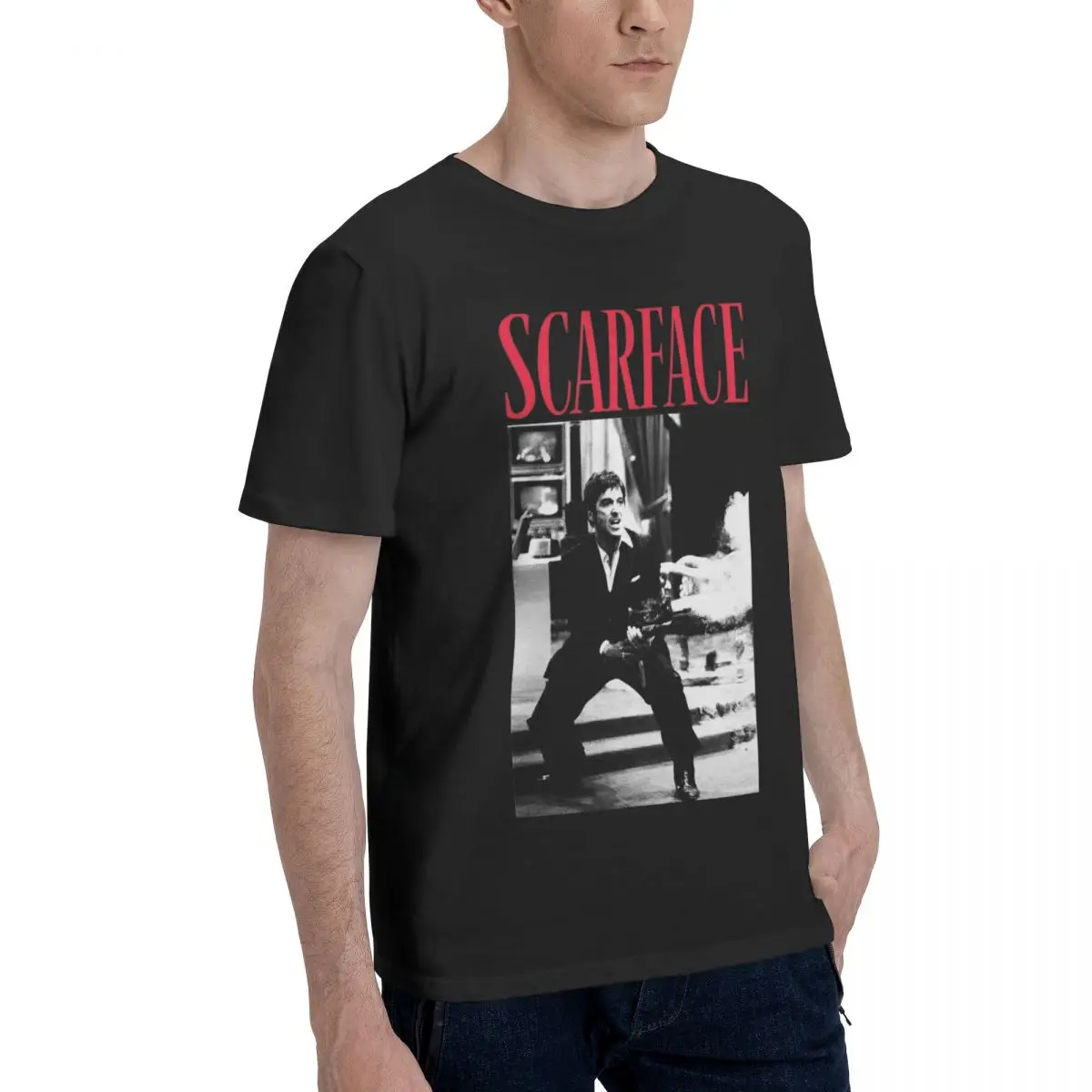 Tony Montana T-Shirt Men Scarface Movie Fun Cotton Tee Shirt Round Neck Short Sleeve T Shirts Summer Clothing