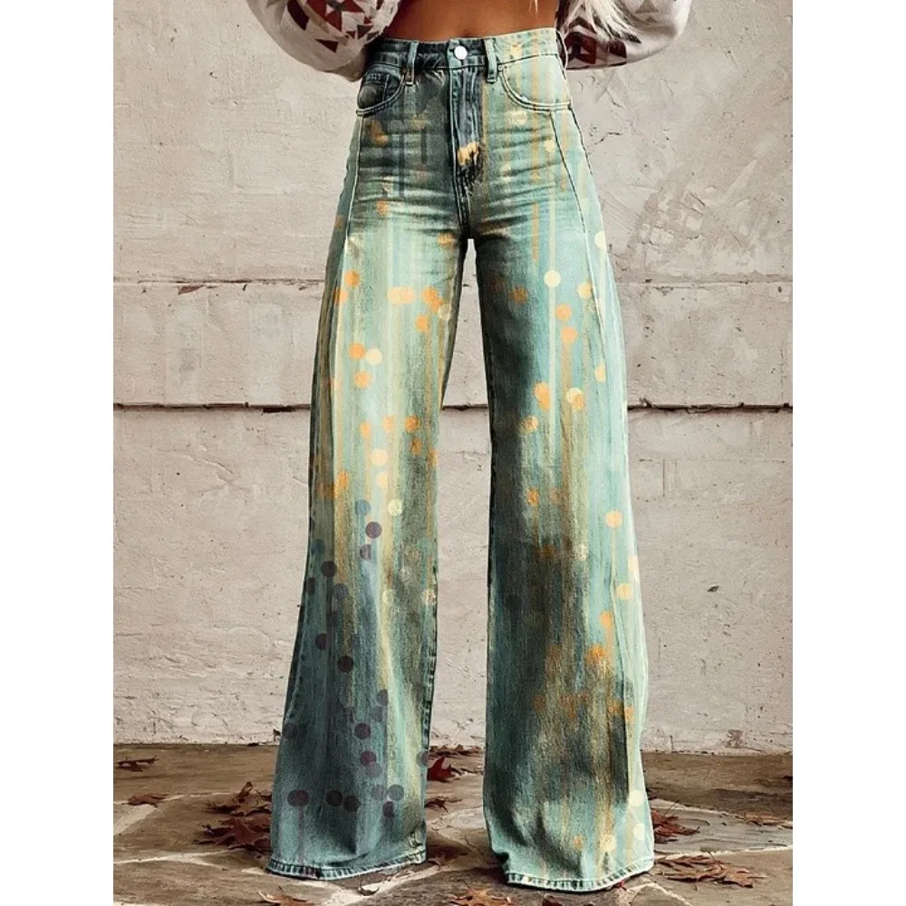 Harajuku Bohemian Art Print Palazzo-Hose mit hoher Taille und weitem Bein, Baumwolle, lässige, locker sitzende Hose mit Taschen, Damen-Punk-Hose – Detail 14