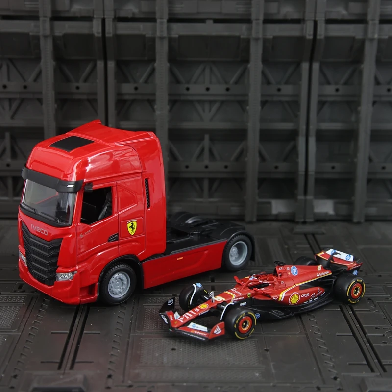 bburago-1-43-simulated-ferrari-f1-team-container-truck-with-alloy-model-of-race-car-no-16-transport-vehicle-fine-workmanship
