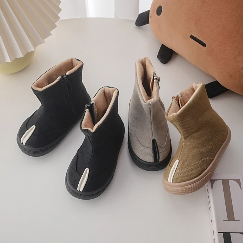 Children High-top Boots Winter Autumn Baby Warm Short Boots With Velvets Girls Fashion Side Zipper Canvas Shoes Boys Soft Boots