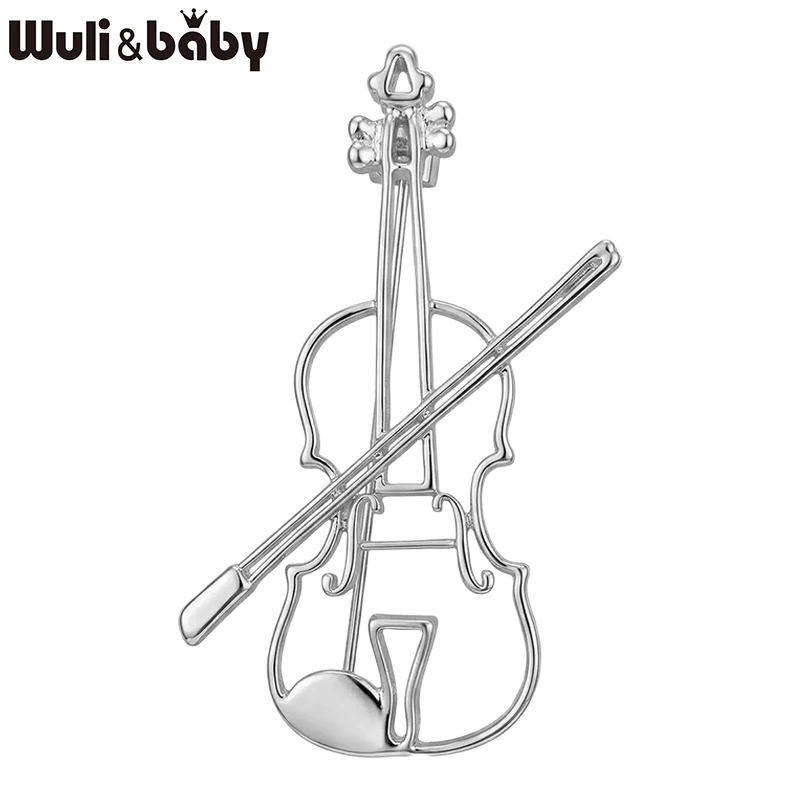 Wuli&baby Metal Violin Brooches For Women Unisex 2-color Alloy Elegant Musical Instrument Party Causal Brooch Pin Gifts