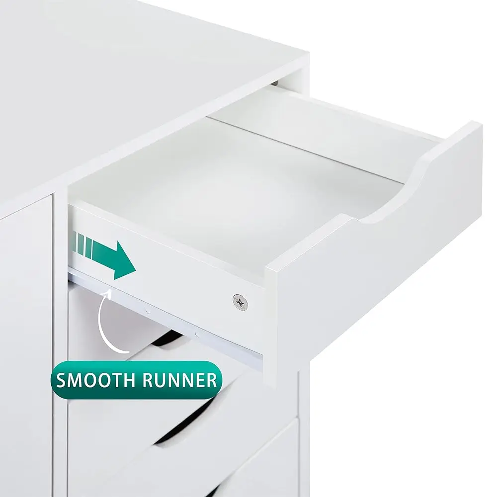 5 Drawer Office Storage File Cabinet With Shelf, Under Desk Storage, Printer Stand With Wheels, 180 Lbs Acity, White