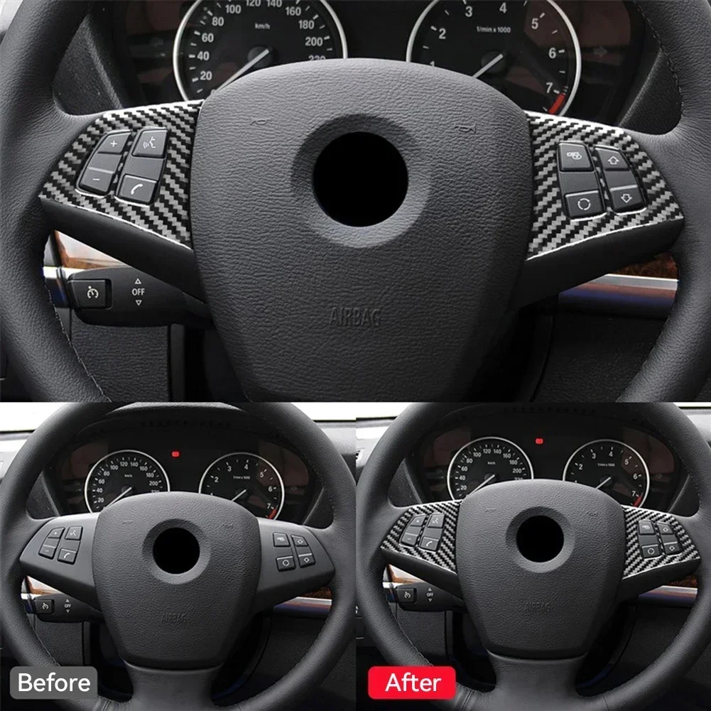 Car Styling For BMW X5 X6 E70 Car Internal Steering Wheel Buttons Frame Stickers Covers Trim Carbon Fiber Interior Accessories